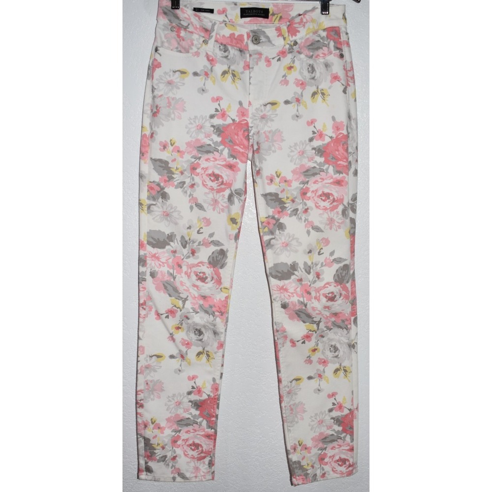 Talbots Flawless Slim Ankle Jeans Size 2 White Floral Bouquet Stretch 5-Pocket‎